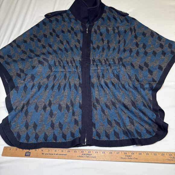 Heather B Poncho Womens Lg Wool Blend Blue Gray Full Zip Knit Sweater Cape EUC - Picture 9 of 16